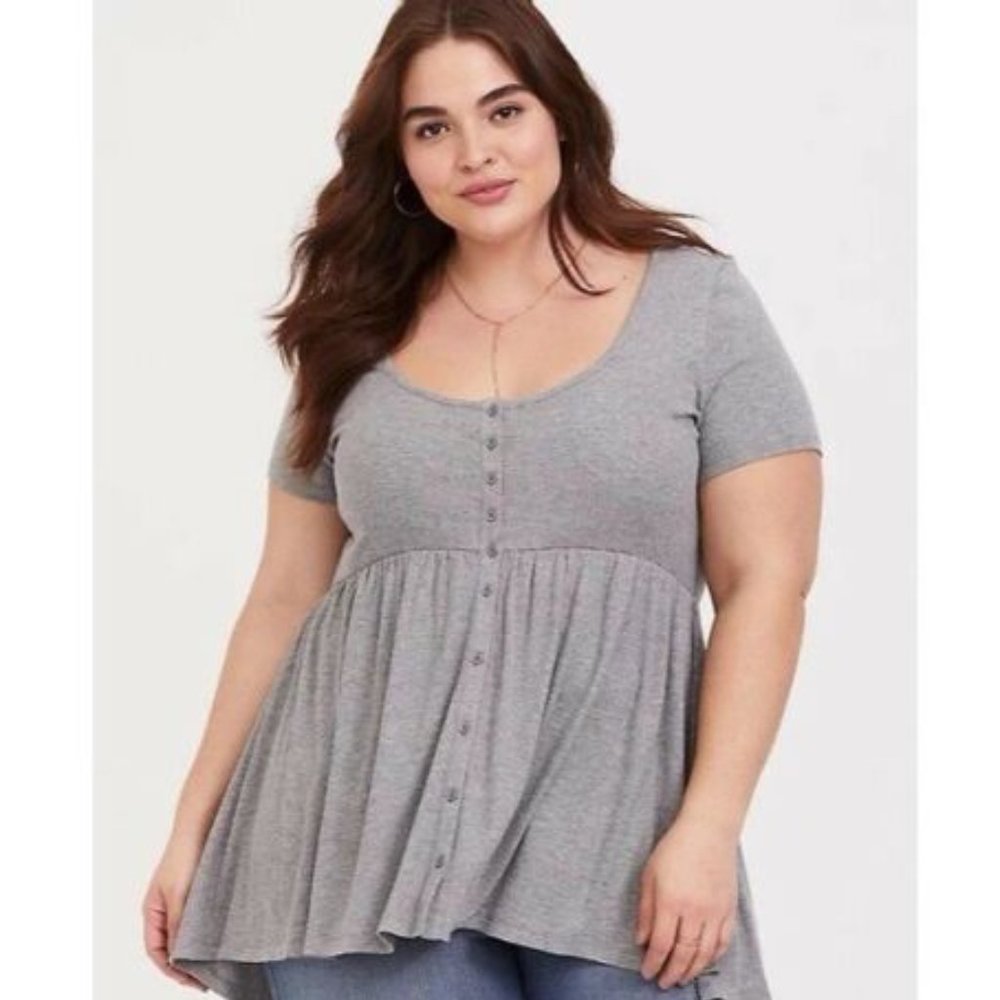 Torrid Grey Ribbed Button Babydoll Size 1